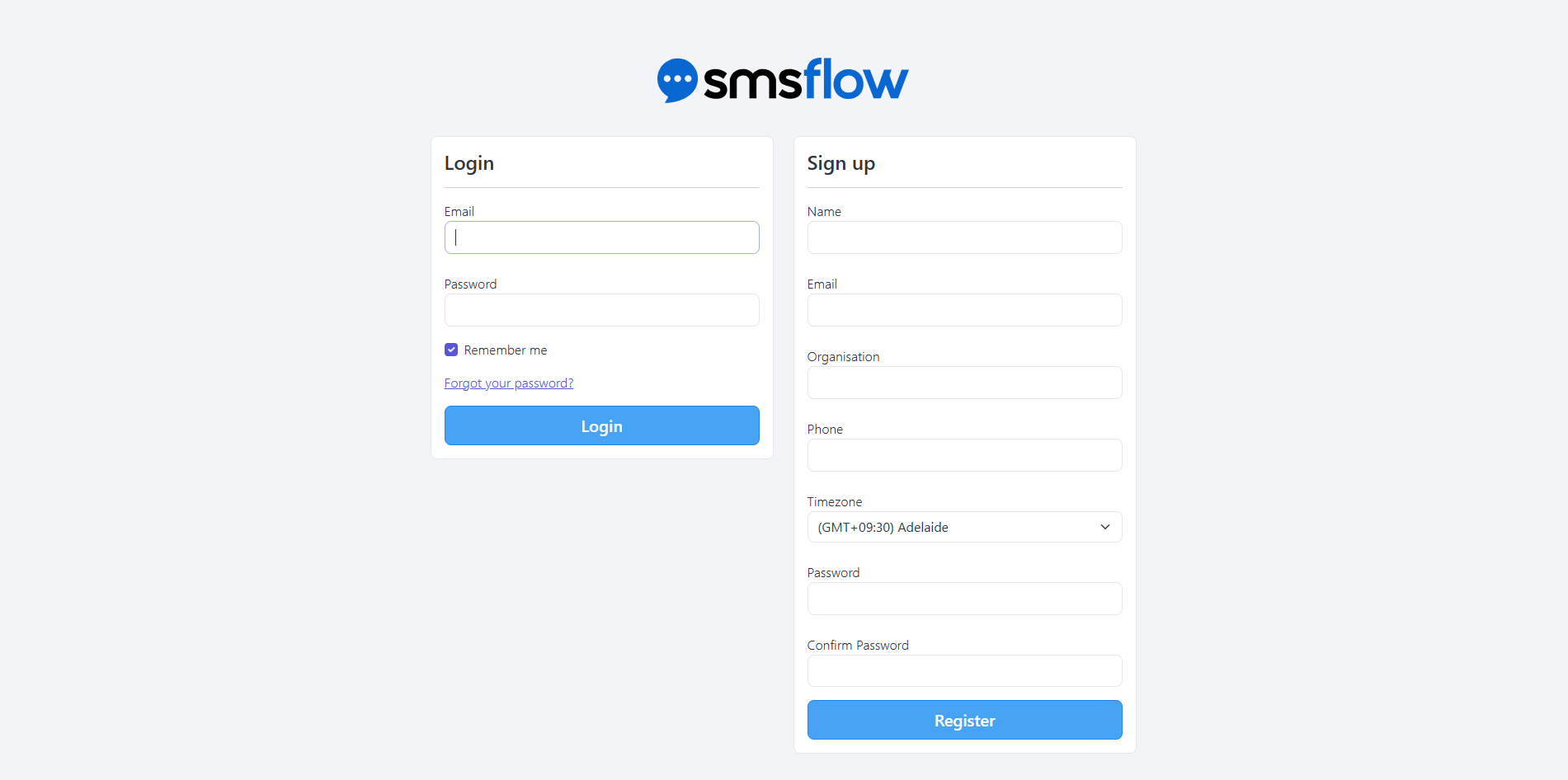 SMSFlow login and signup page